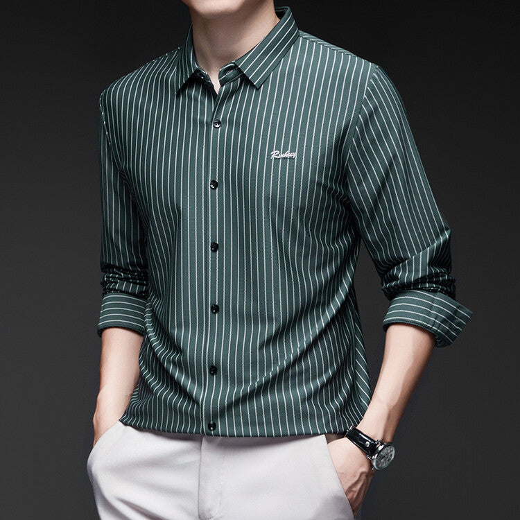 STOCK-Men's Ice Silk Striped Shirt – Seamless & Wrinkle-Free