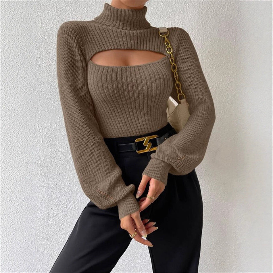 Loose Turtleneck Hollow-Out Sweater Women