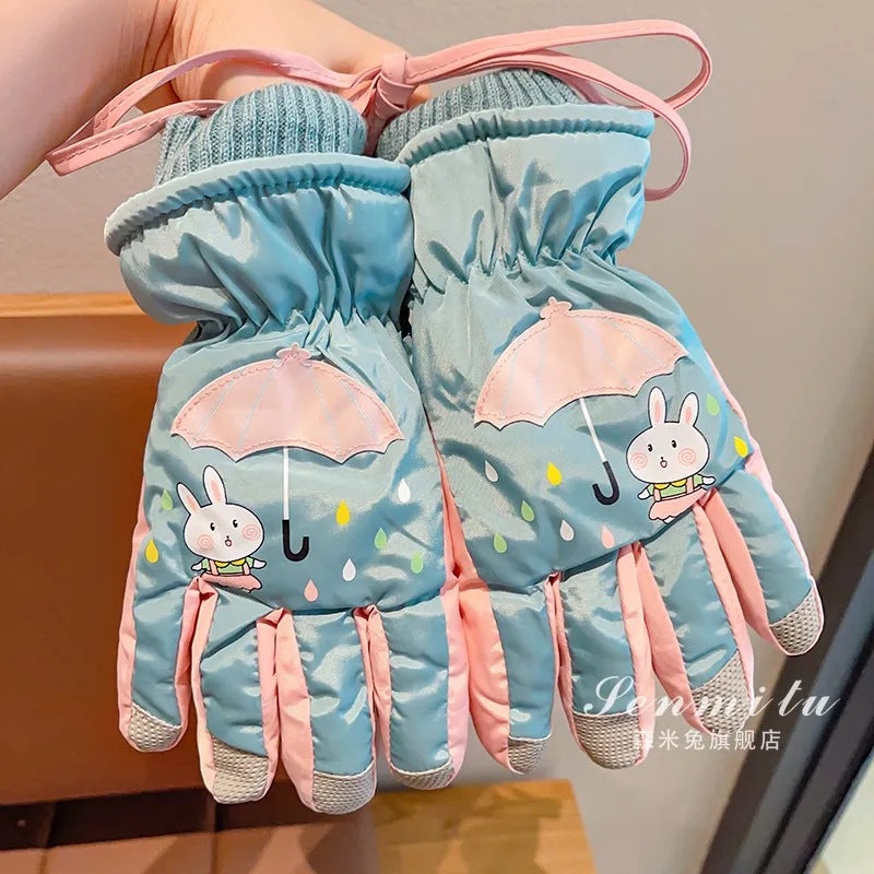Kids Winter Ski Gloves Waterproof Warm Velvet Thickened