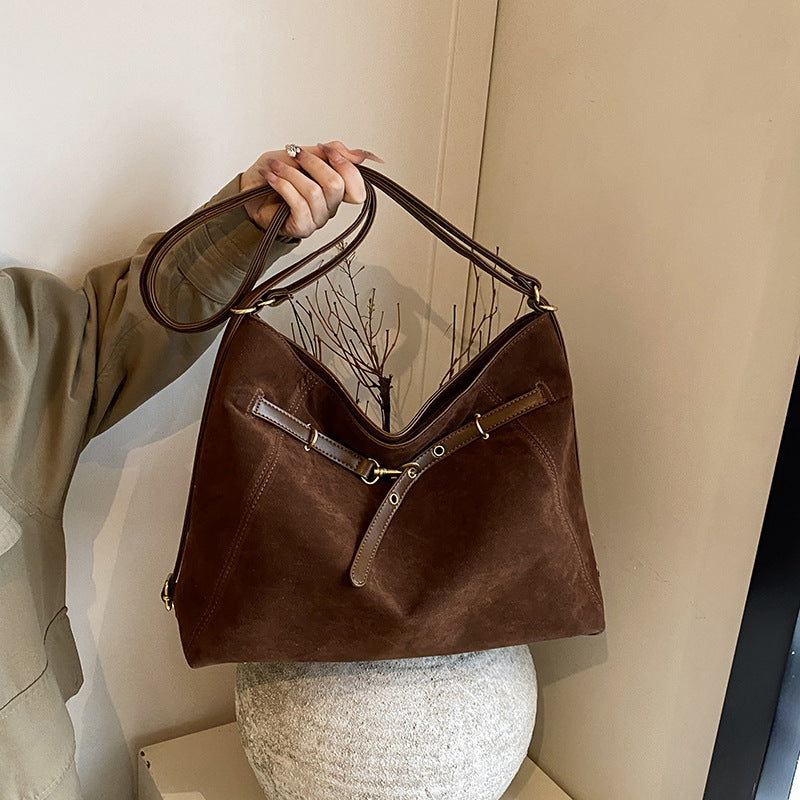 Retro Large-Capacity Frosted Shoulder & Tote Bag