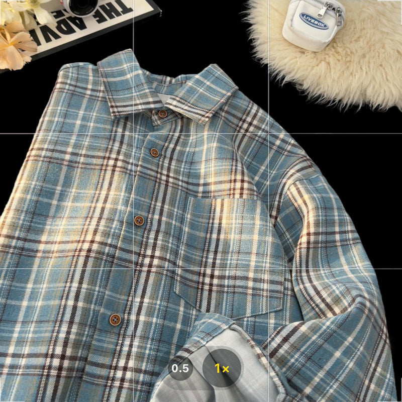 STOCK-Japanese Retro Plaid Overshirt Men’s Spring Jacket