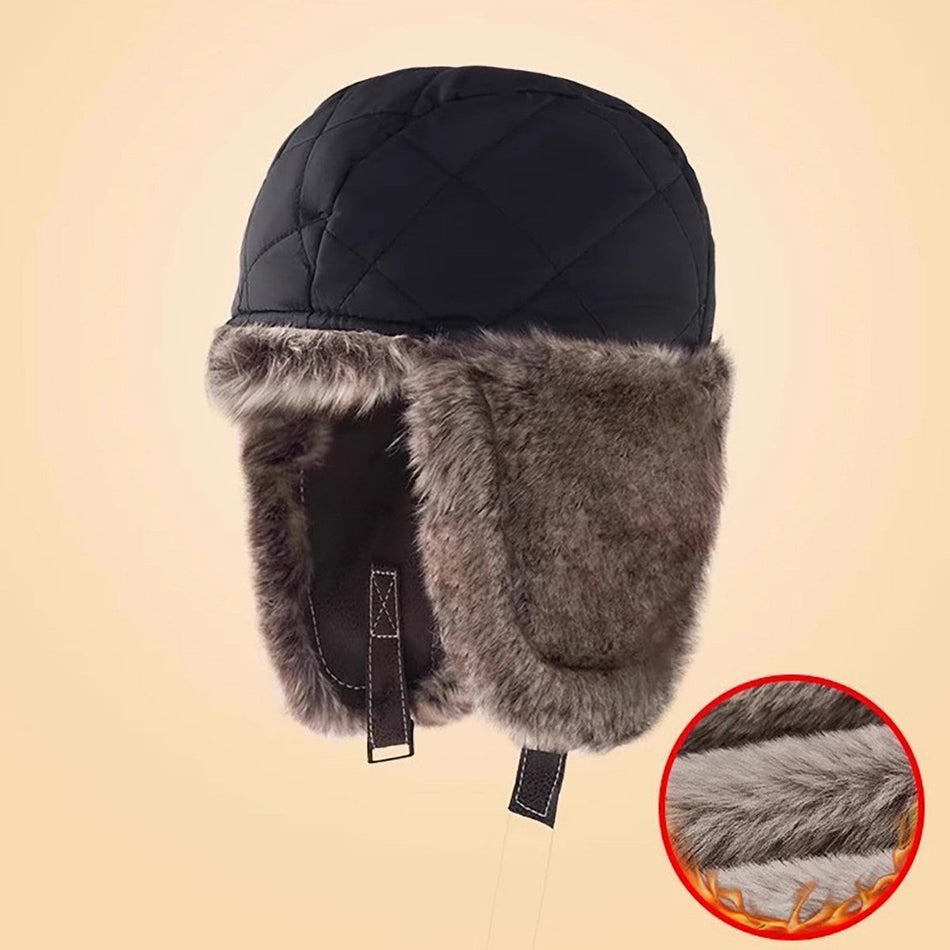Unisex Leather Lei Feng Pilot Hat Winter Windproof Ear Protection