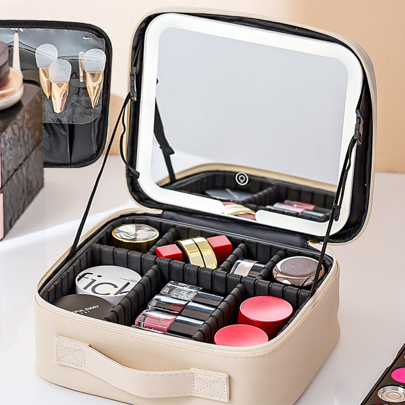 LED Travel Cosmetic Bag with Mirror Portable Makeup Case
