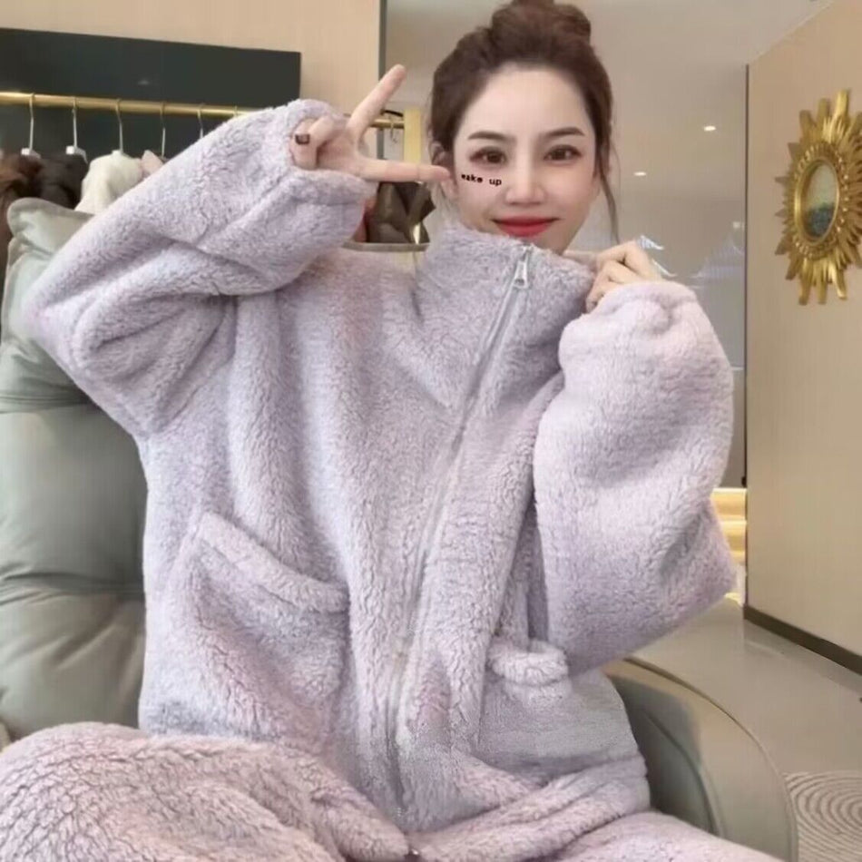 Coral Velvet Pajama Set