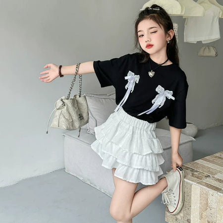 Girls Lace Cake Skirt Korean Two-Piece Set – Elegant Kids Outfit Nepal | Tudoholic