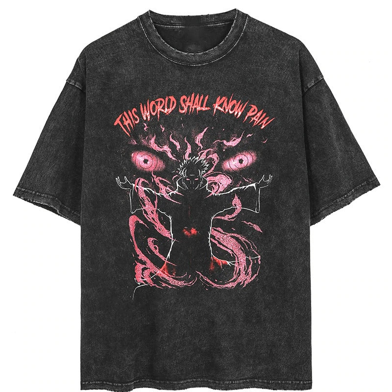 230g Dark Anime Printed Retro American Street T-Shirt Men