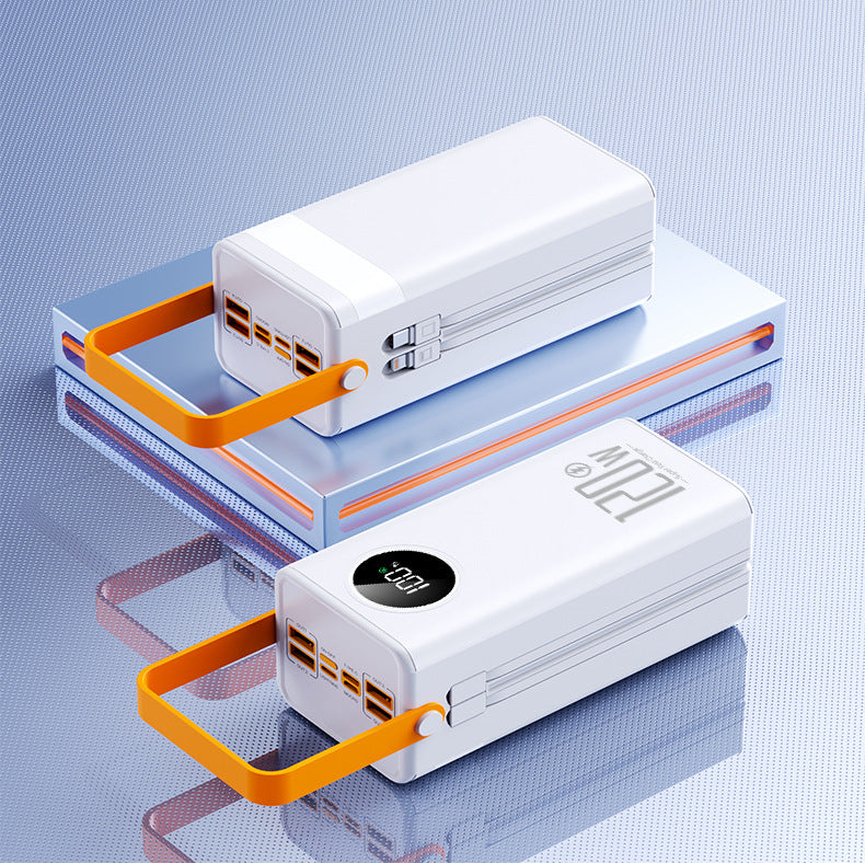 Fast Charging Power Bank Built-in Cable Logo Custom in White