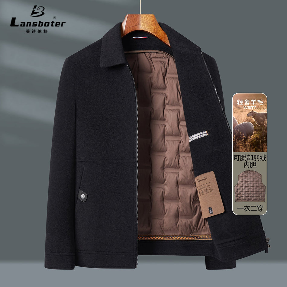 STOCK-Men’s Business Down Wool Coat – Detachable Liner