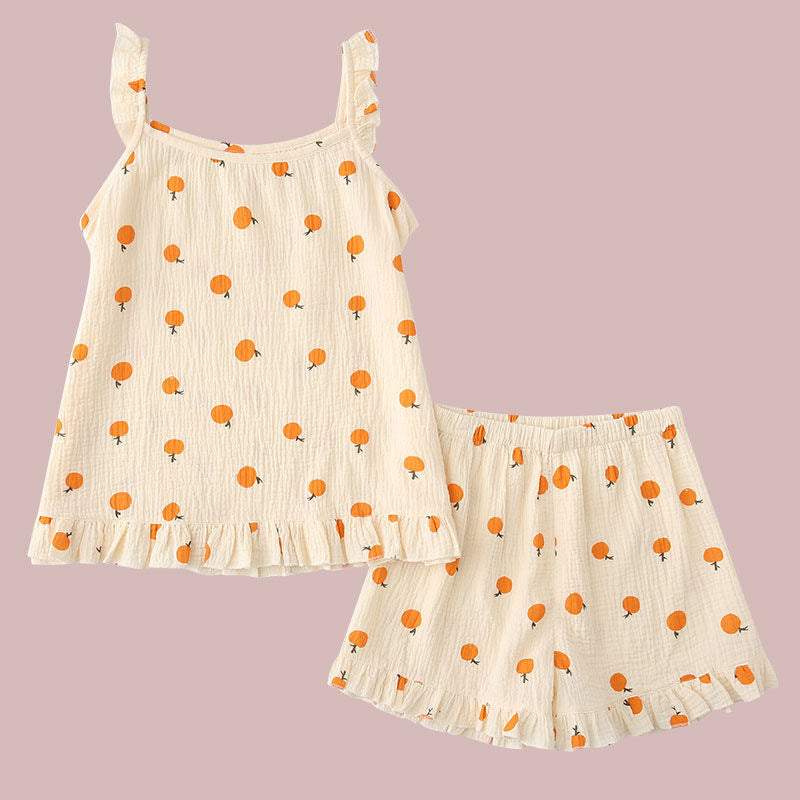Girls Summer Ice Silk Pajamas | Thin Sling Homewear