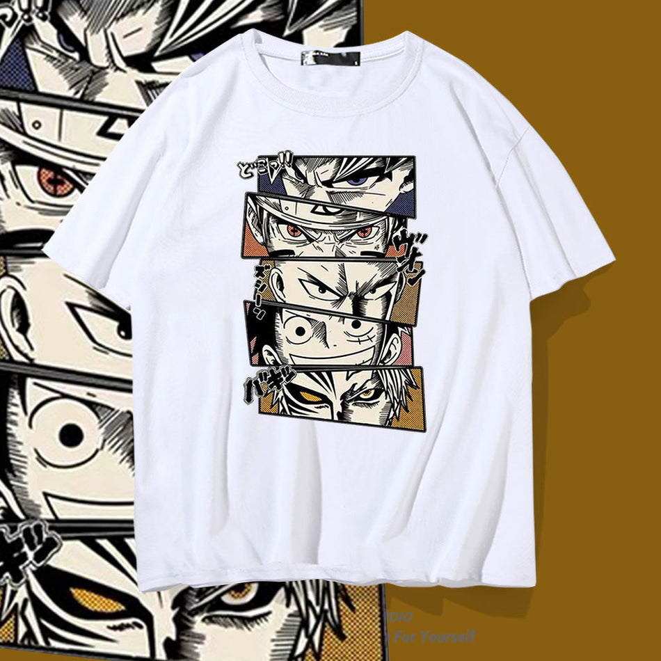 Anime Mixed Cut Loose Short Sleeve T-Shirt Men Summer Animes