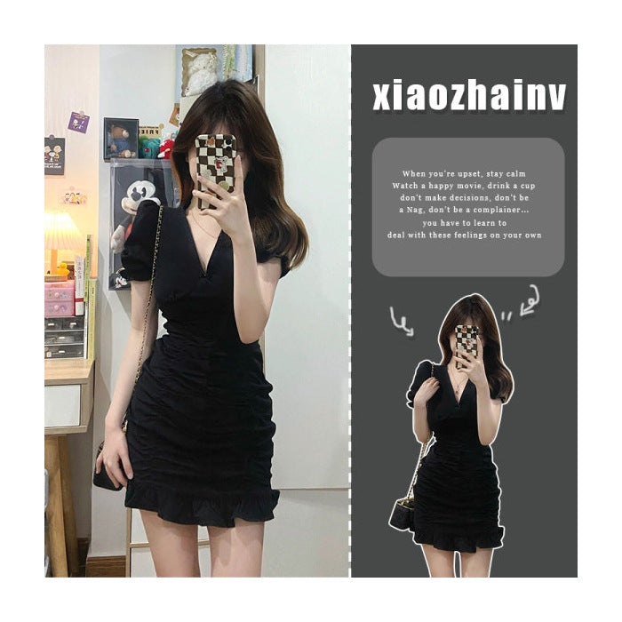 STOCK-Puff Sleeve Fishtail Dress – Elegant & Stylish Women's Wear