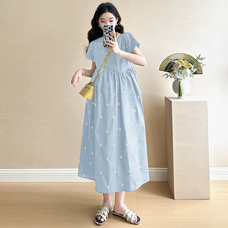 Maternity Summer Embroidered High-Waist Dress 2026