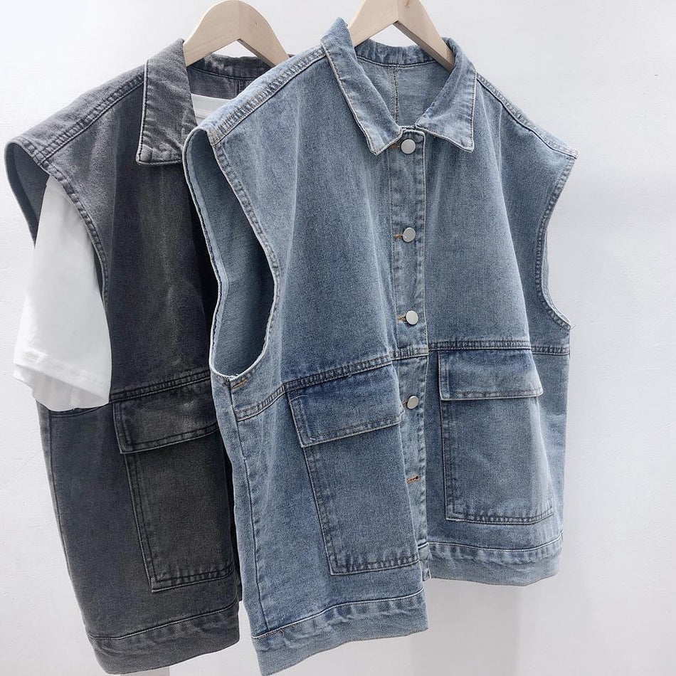 Japanese Style Men’s Denim Vest – Loose Retro Cityboy Jacket