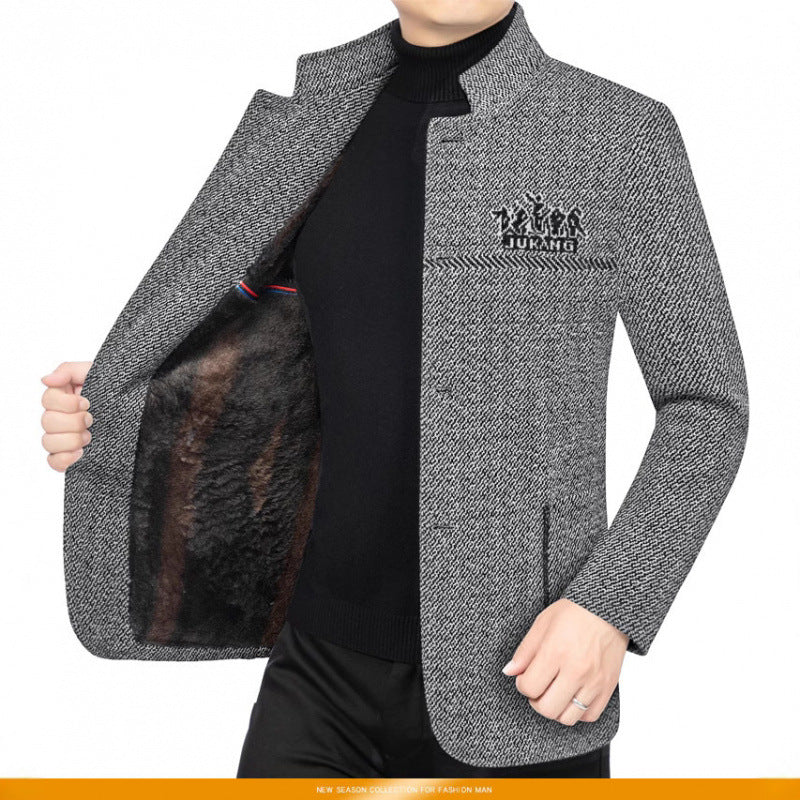 INSTOCK-Men’s Woolen Coat – Middle-Aged Stand Collar Padded Dad