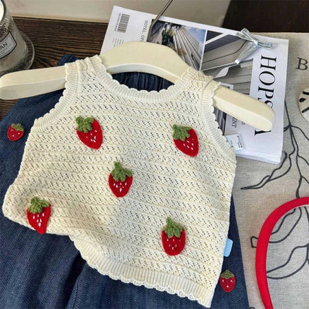Baby Girls Strawberry Knit Vest & Pants Set – Baby & Children's Outfits – Image 6