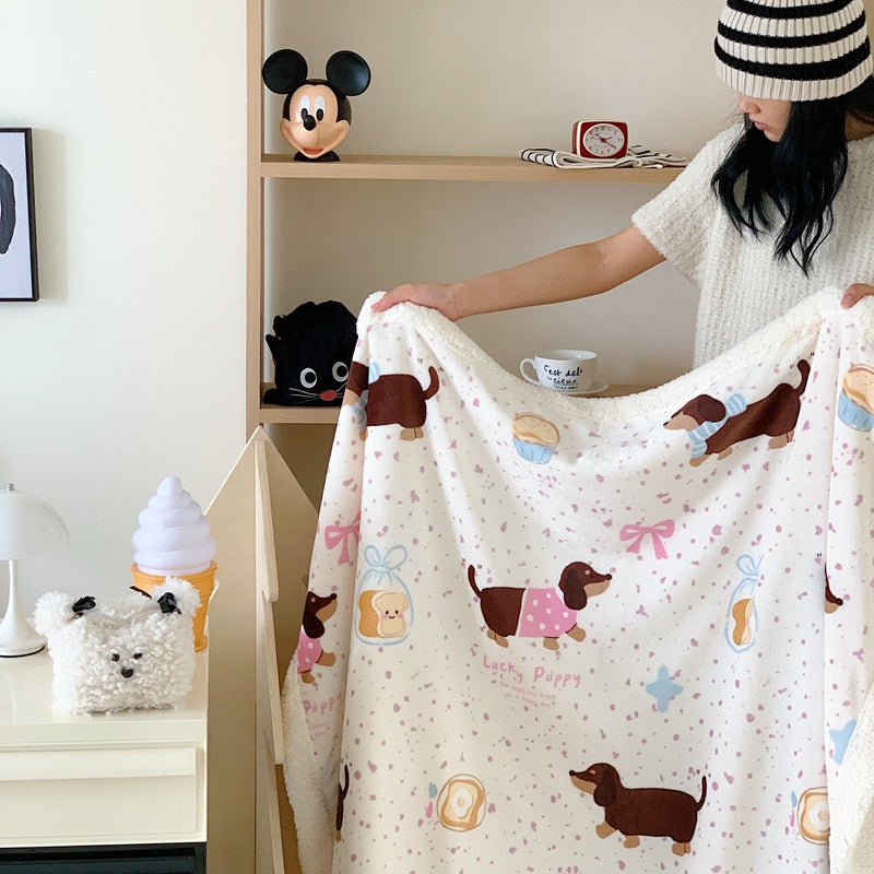 INSTOCK-Thickened Lamb Velvet Nap Blanket – Winter Coral Milk