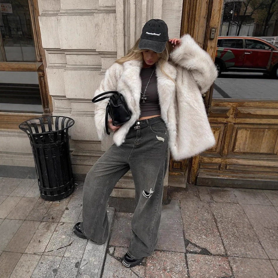 Women’s Lapel Faux Fur Coatale 2025