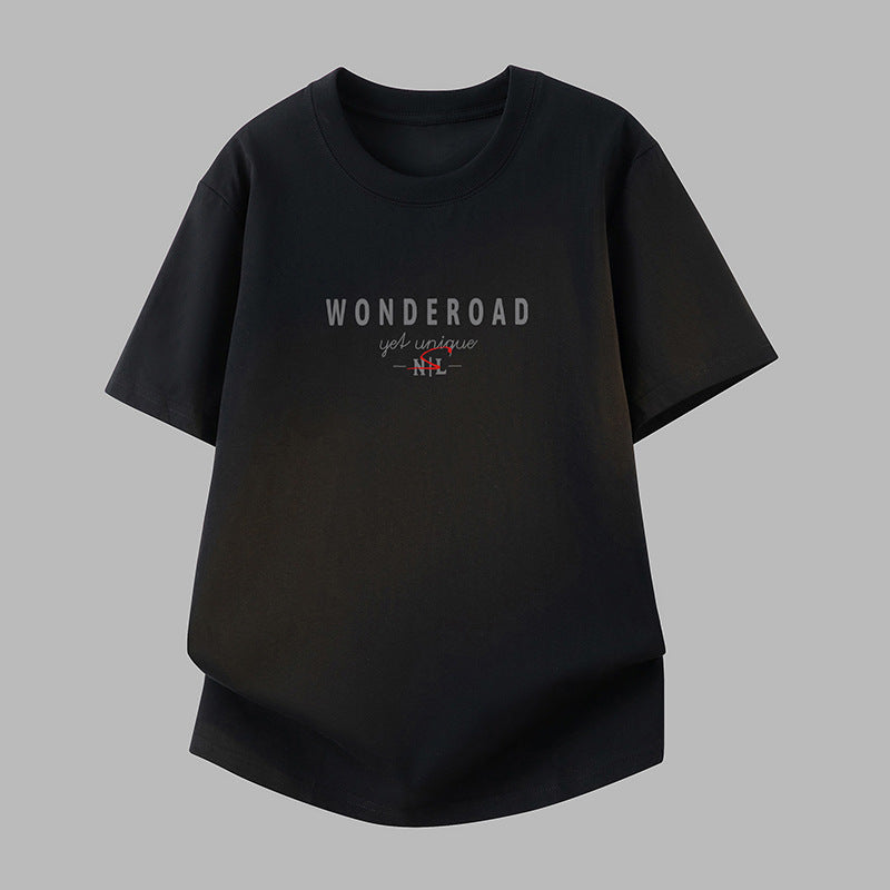 Men's Pure Cotton Letter Print Crew Neck Loose Black T-Shirt