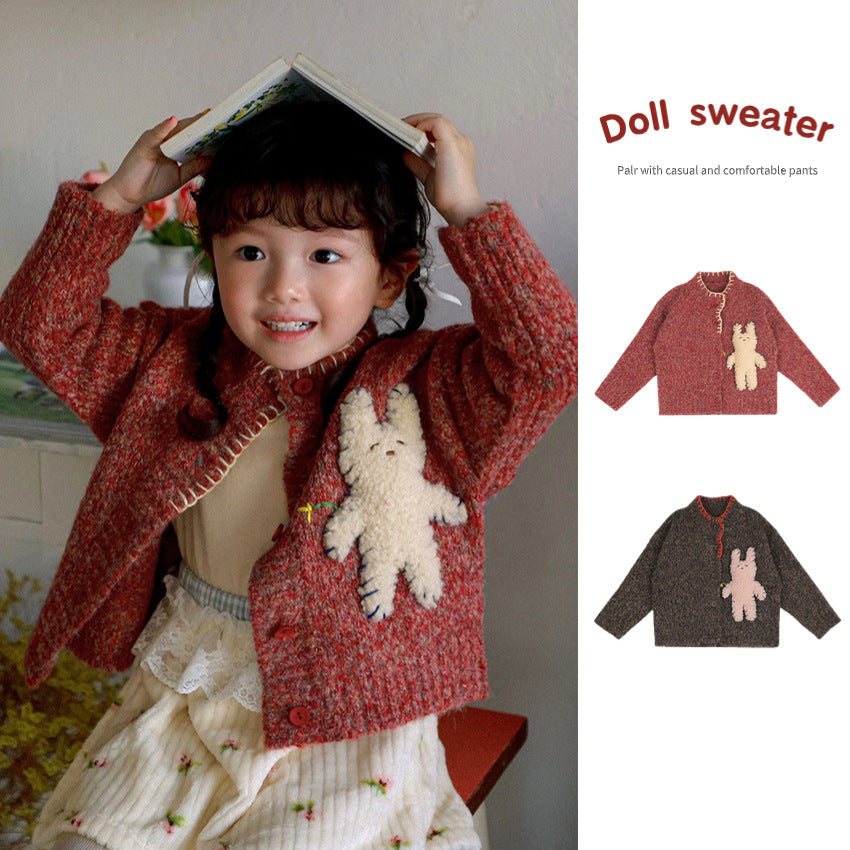 Kids’ Red Knitted Cardigan Baby Winter New Year Sweater