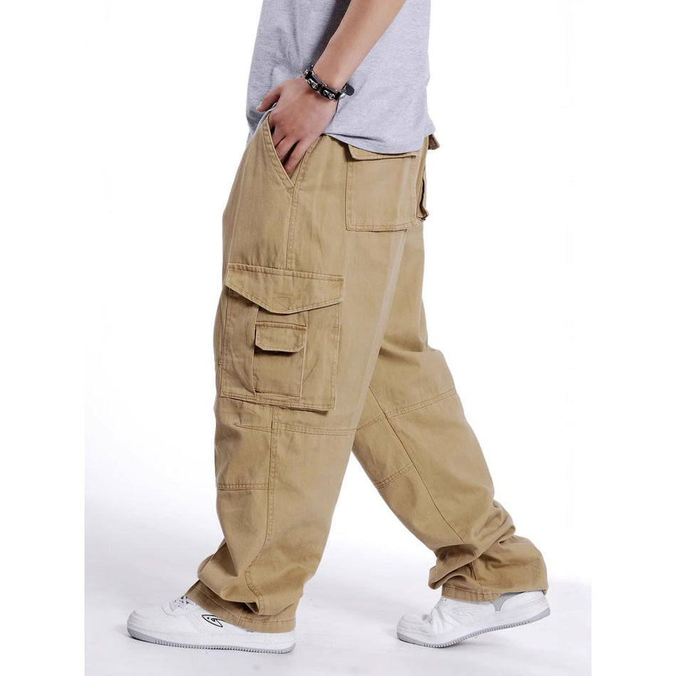 STOCK-Men’s Plus-Size Cotton Multi-Pocket Wide Pants
