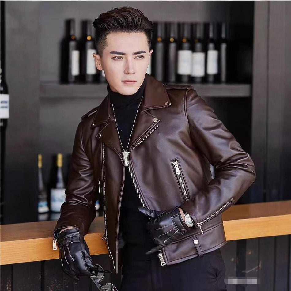 2025 Slim Korean Men’s Leather Jacket | Spring Autumn Motorcycle