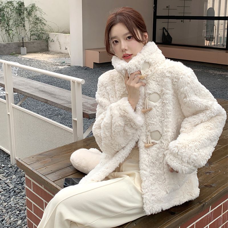 INSTOCK-Women's Faux Rabbit Velvet Coat Winter Duffle Jacket