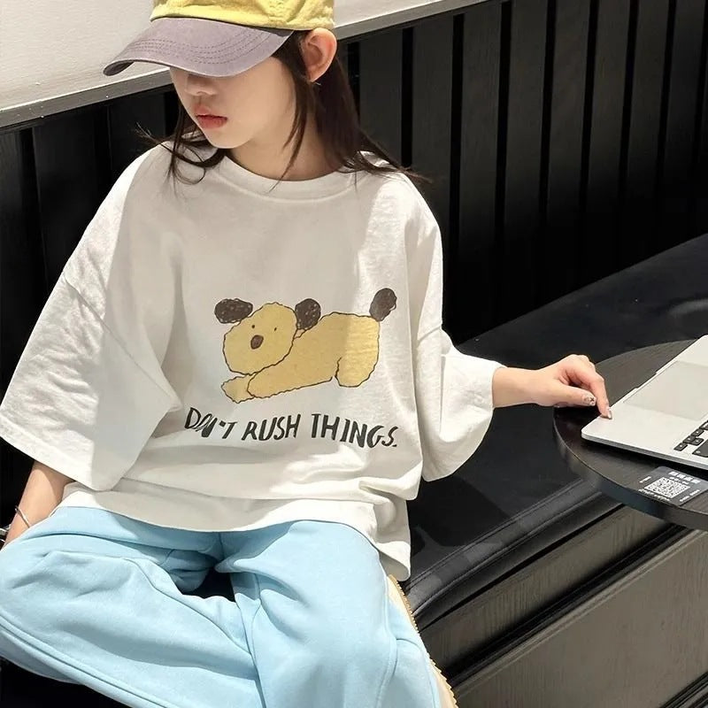 Girls 2025 Summer Cartoon Cotton Short-Sleeve Top – Summer Kids Fashion Nepal | Tudoholic