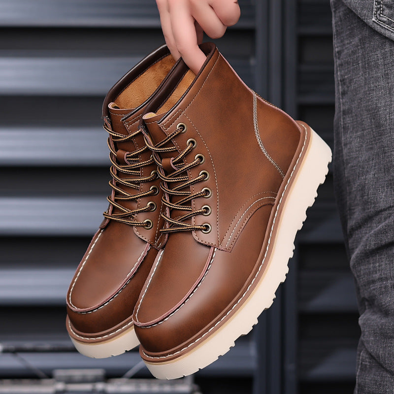 Men’s Leather Motorcycle Boots – High-Top Retro Work Style