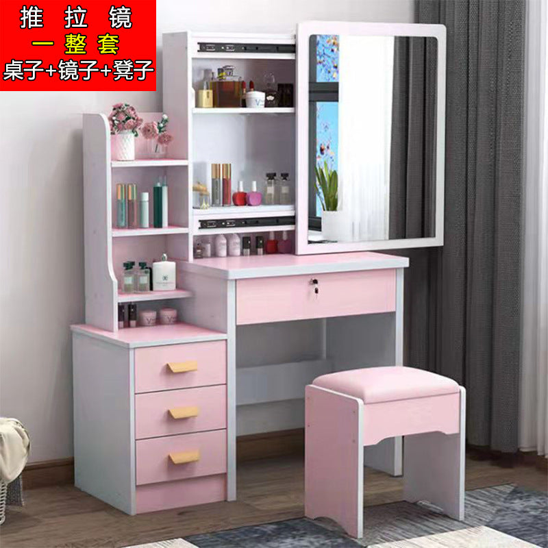 Modern Dressing Table with Push-Pull Mirror Storage