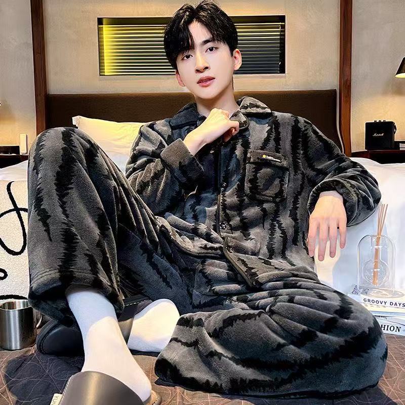 Men’s Coral Velvet Pajamas Warm Winter Outwear Set