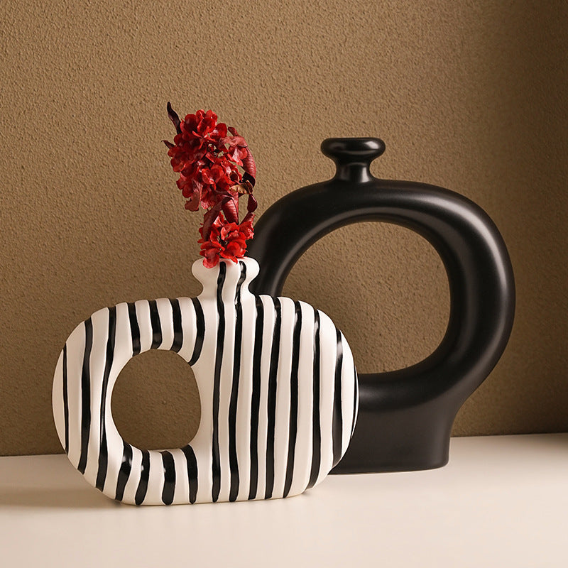 Behanmei Black & White Striped Ceramic Vase