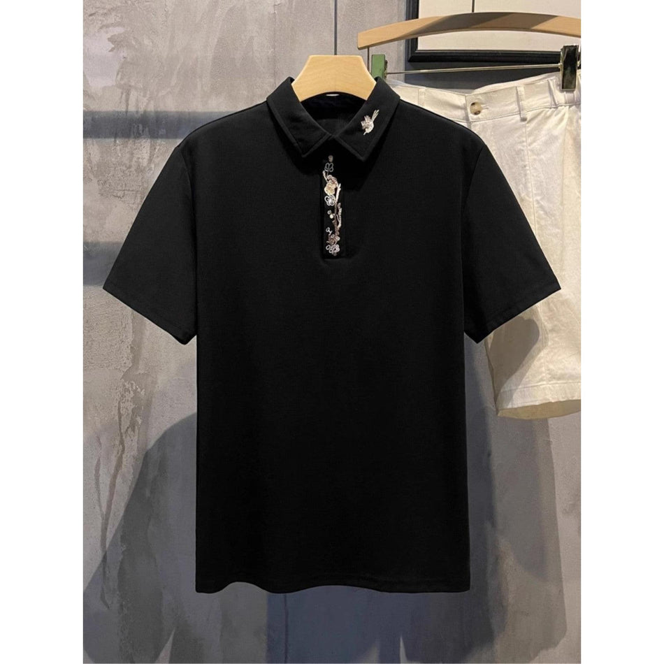Chinese Style Plum Blossom Embroidepel Shired Lart Men Casual