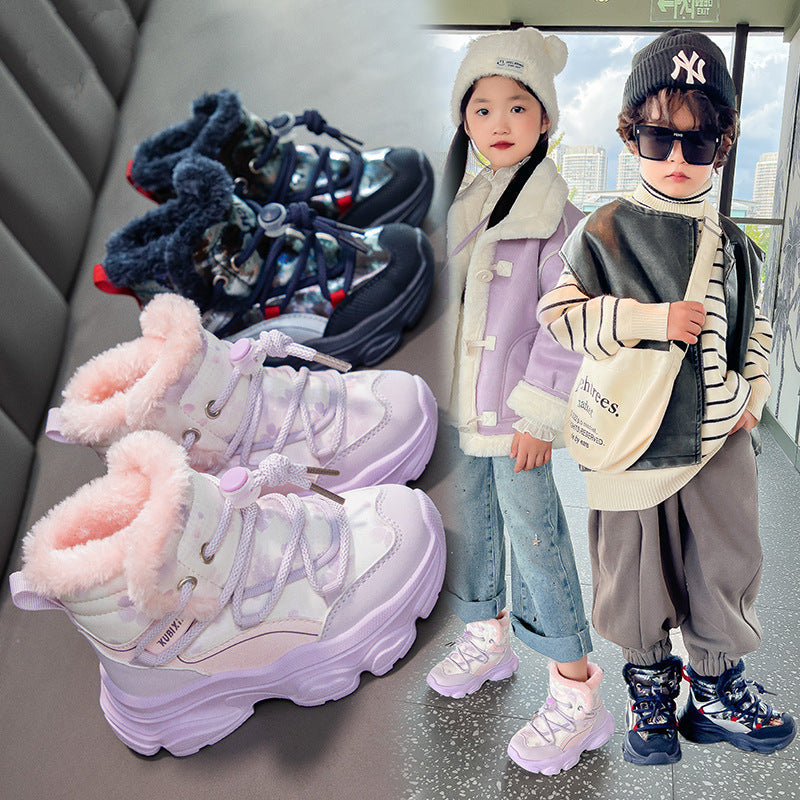 Girls’ Plush Snow Boots – Thick Winter Warm Footwear