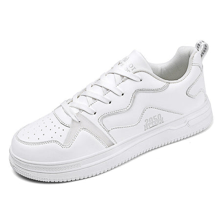 Men’s White Leather Sneakers – Korean Style Low-Top Casual Shoes