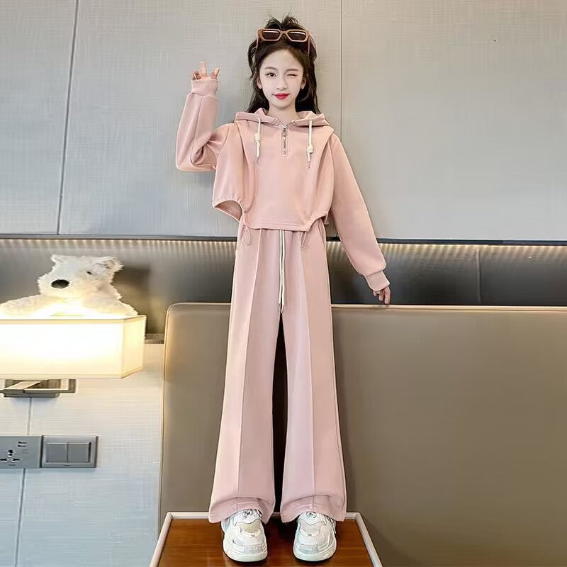 Girls Korean Hooded Sweatshirt Set Spring Autumn 2026 – Cozy Kids Fashion Nepal | Tudoholic