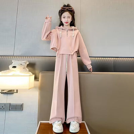 Girls Korean Hooded Sweatshirt Set Spring Autumn 2026 – Cozy Kids Fashion Nepal | Tudoholic