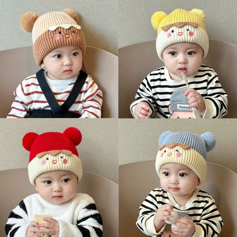 Baby Knit Wool Hat with Ear Protection & Fur Ball