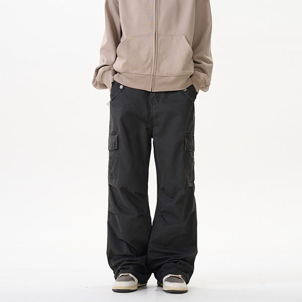 LKTM Men's Retro Washed Wide Leg Straight Cargo Pants
