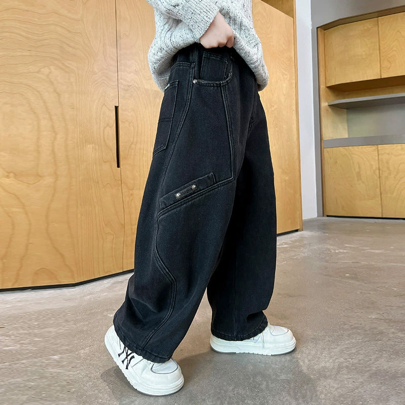 INSTOCK-Boys’ Loose Fit Jeans – Stylish Korean Straight Pants