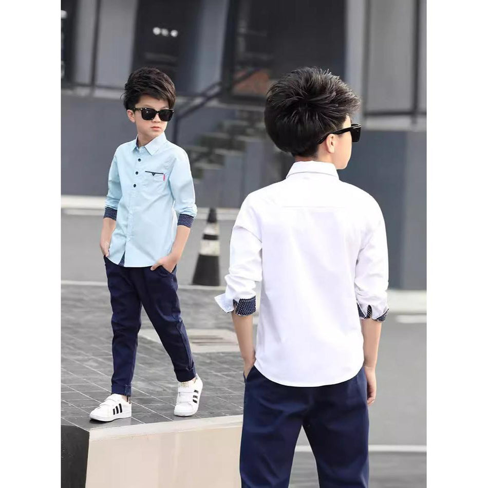 Boys Polka Dot Lapel Long Sleeve Shirt Spring Autumn