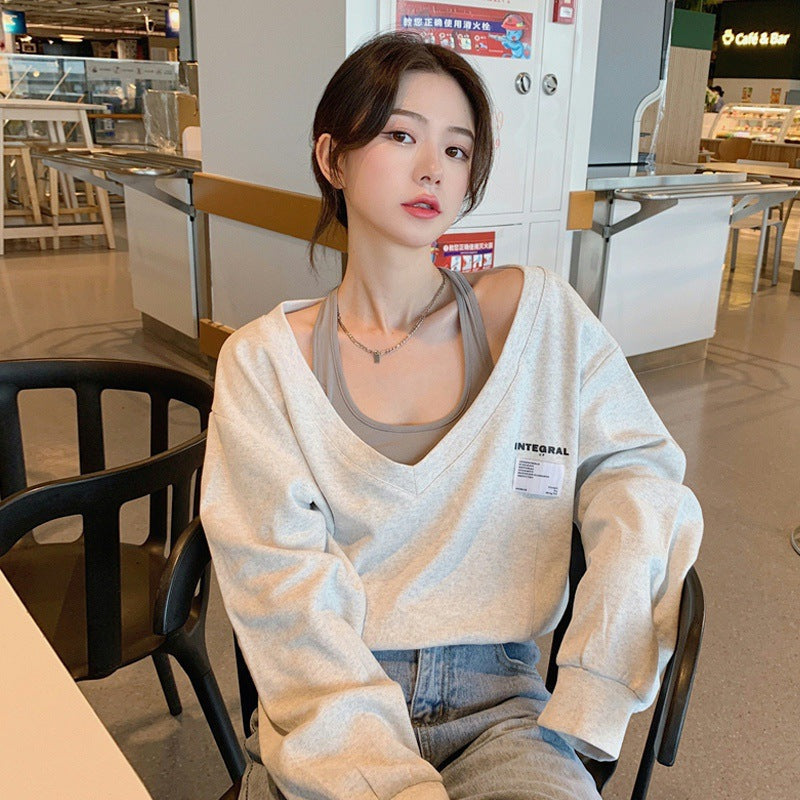 Women’s Korean-Style Fake Two-Piece Spring Sweatshirt