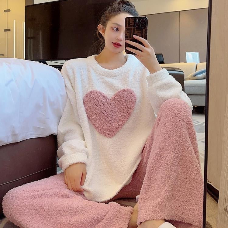 Heart-Shaped Coral Fleece Pajama Set