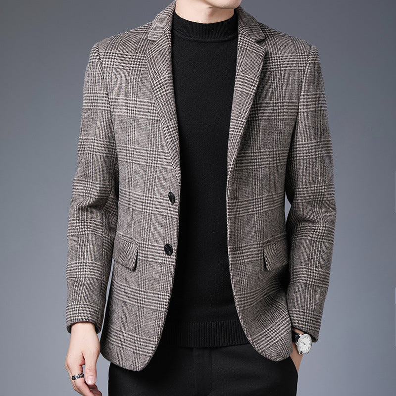 Men’s Wool Plaid Suit Jacket – Autumn/Winter Dad Style