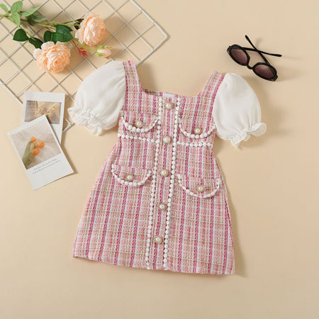 Girls Chanel Style Puff Sleeve Dress Summer Princess – Summer Kids Fashion Nepal | Tudoholic