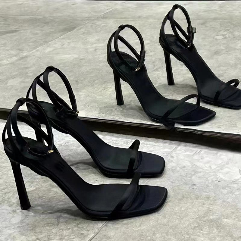 Women Square Toe Open Toe Thin Heel Sandals French Style