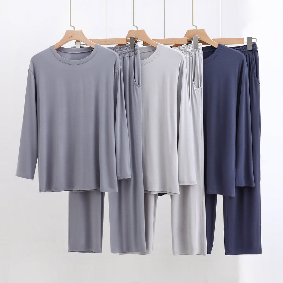 Men’s Cotton Modal Pajamas Loose Long-Sleeve Korean Style