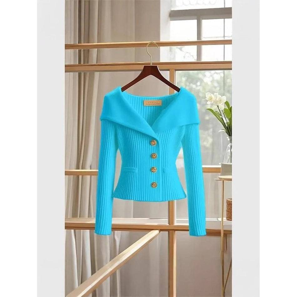 Women’s Luxury Knit Cardigan High-Waist Button Sweater