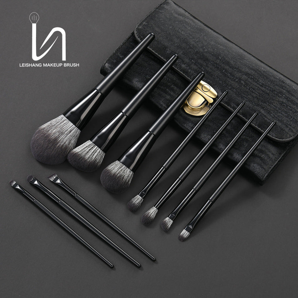 Matte Black Nylon Hair Makeup Brush Set – Portable Powder &