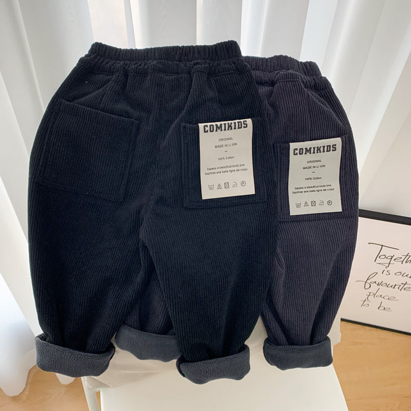 Boys' Velvet Corduroy Pants 2025 Winter Warm Casual