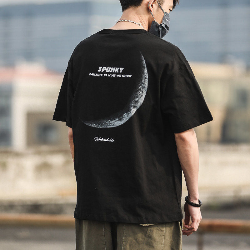 Blue Cotton T-Shirt – American Style with Japanese Alphabet